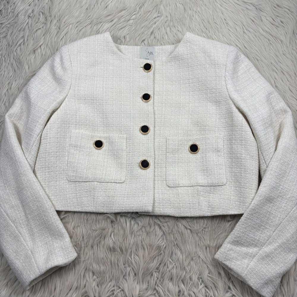 Joie Women's 12 White Tweed Cropped Jacket Regency Old‎ Money Jackie-O Heritage